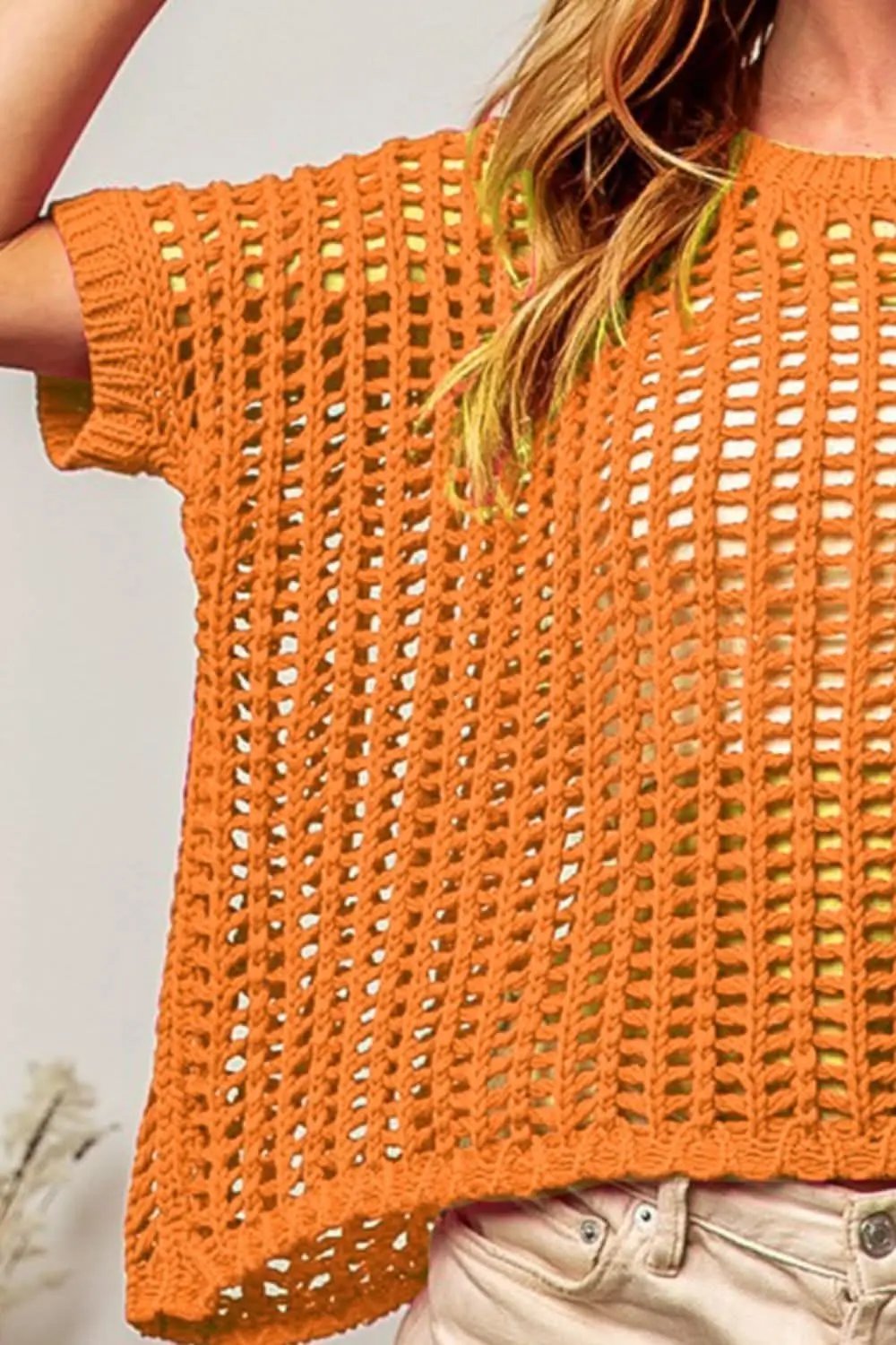 Knit Cover Up - Hollow Out Lightweight - Short Sleeve Top