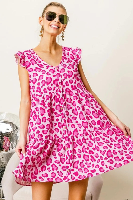 Trendsi Leopard Mini Dress Women's Party/Date Night Dress Tiered, Cap Sleeve