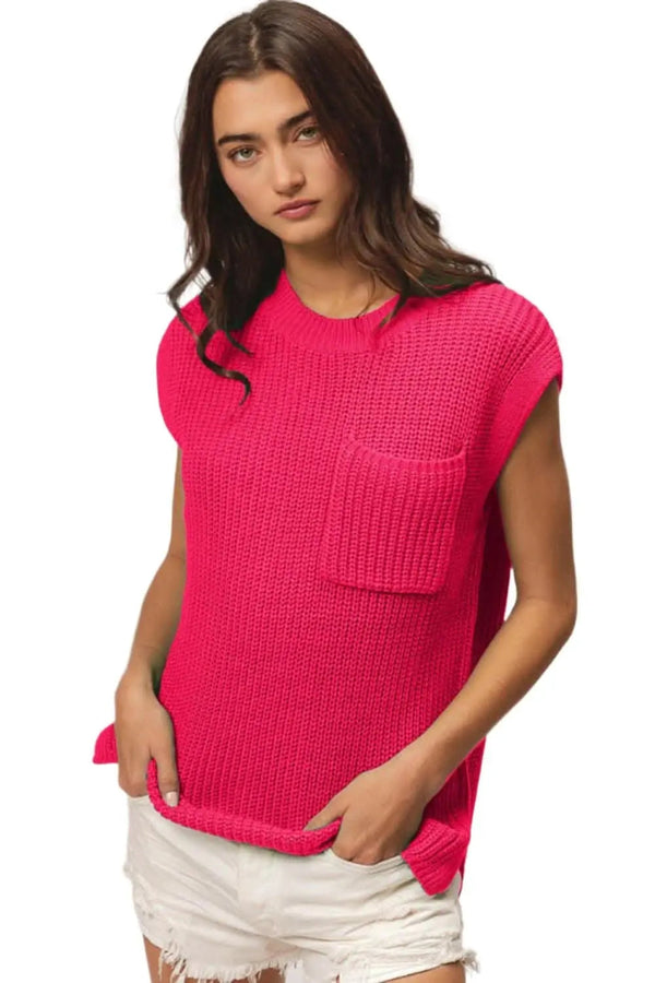 Trendsi Patch Pocket Top Women's Casual Knit Sweater Top USA Ship