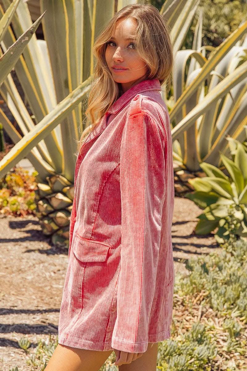 Trendsi Ribbed Blazer Women's Office/Casual Long Sleeve Button Up Jacket - Chic & Versatile