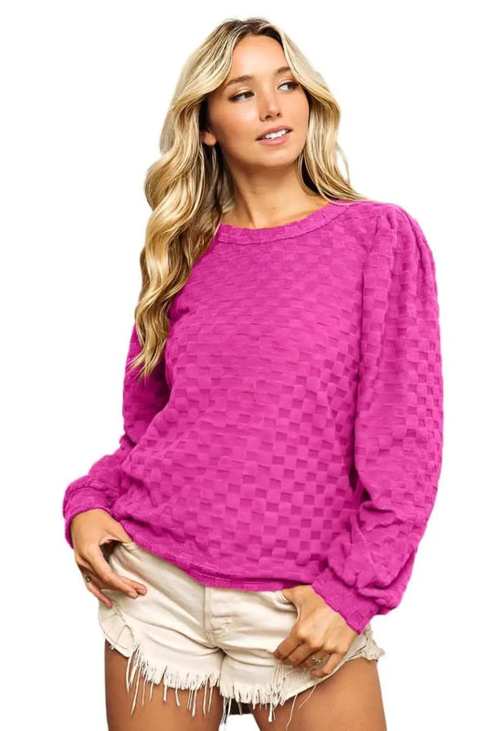 Trendsi BiBi Checker Top Women's Casual Round Neck Pullover Sweatshirt - Soft & USA Shipped