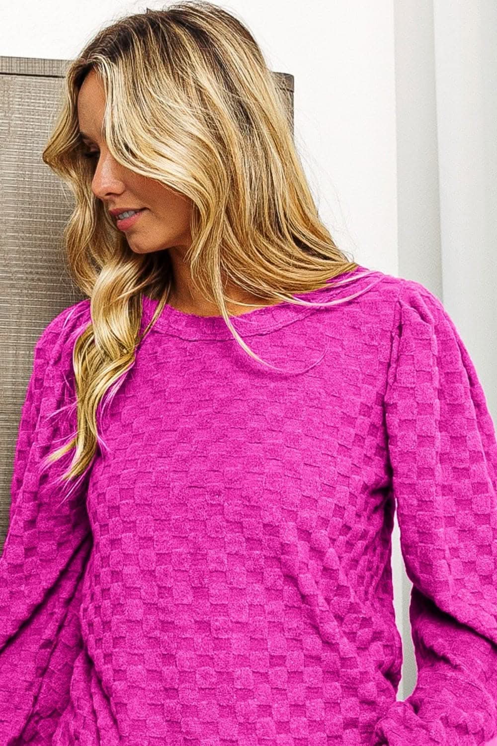 Trendsi BiBi Checker Top Women's Casual Round Neck Pullover Sweatshirt - Soft & USA Shipped
