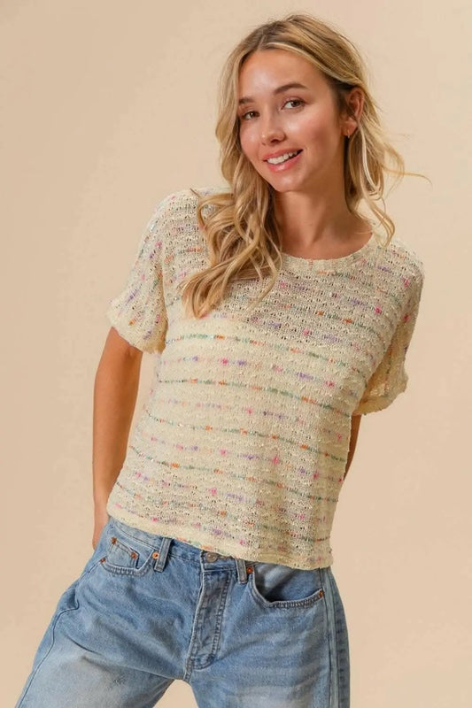 Trendsi BiBi Striped Popcorn Knit Top