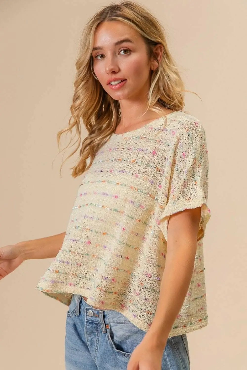 Trendsi BiBi Striped Popcorn Knit Top
