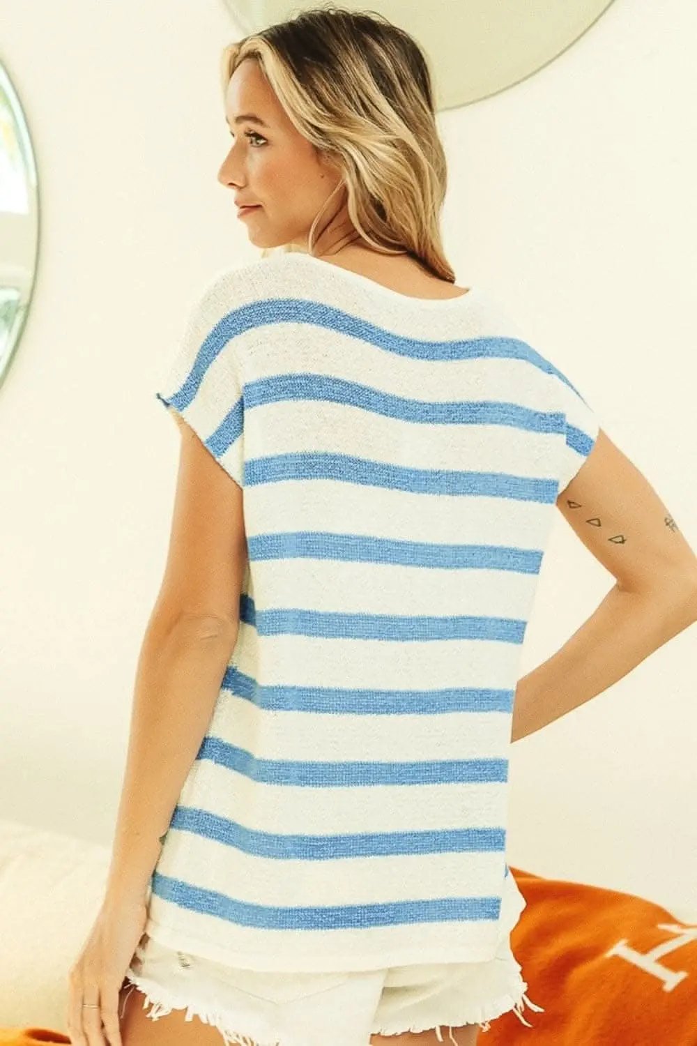 Trendsi Striped Knit Top Women's Casual Round Neck Tee Soft & Breathable