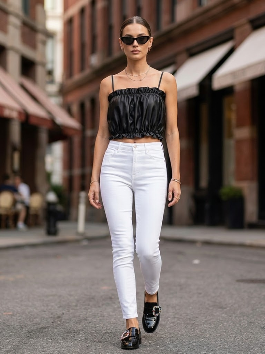 Black SOHO Satin Ruched Top Prêt-à-Porter BYMANYC ® New York
