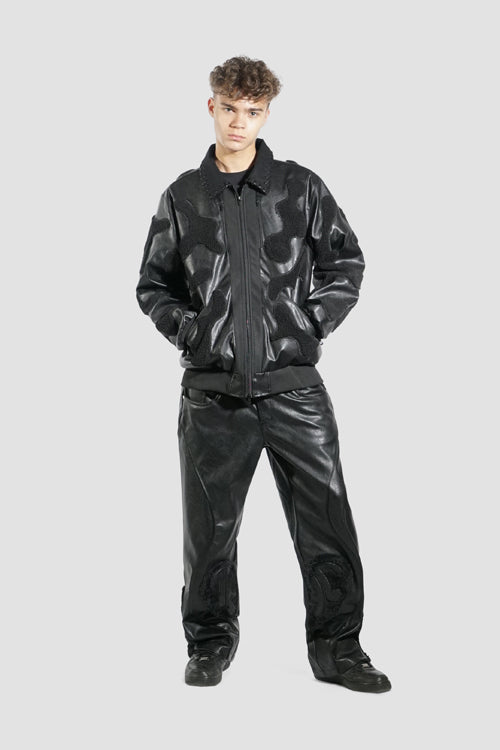 Faux Fur Vegan Leather Double Jeans