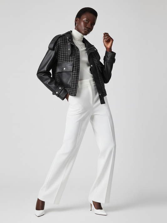Black Vegan Leather and Tweed Biker Jacket BLACK NINE: New Colección COUTURE in NOLITA - BYMANYC ® New York