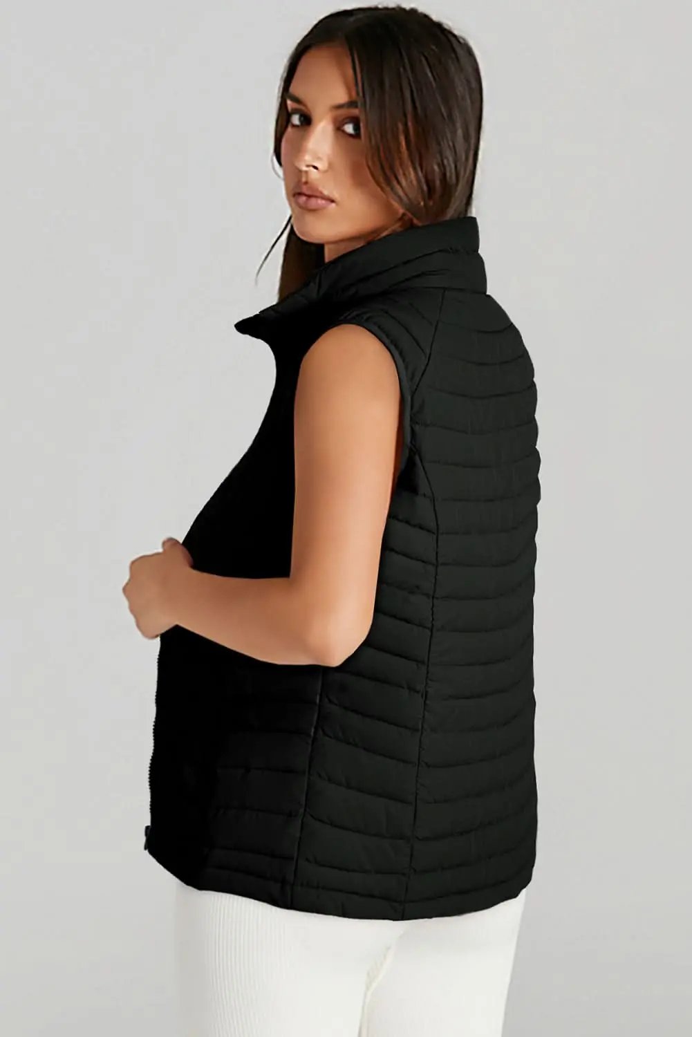 Love Salve Black Plush Vest Women's Daily Quilted Puffer Vest - Warm & Chic