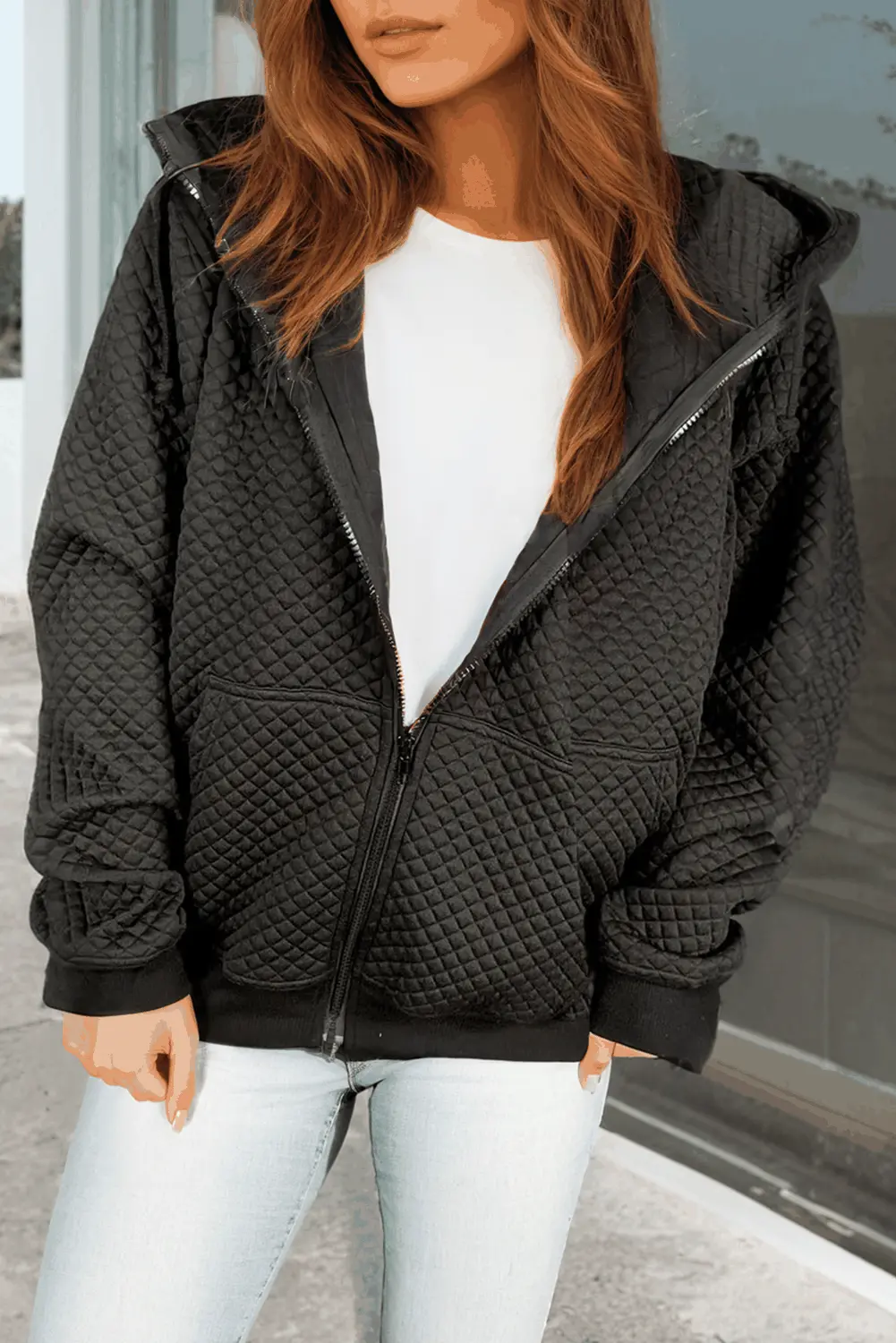 Quilted Jacket - Hooded Zipper - Women's Casual