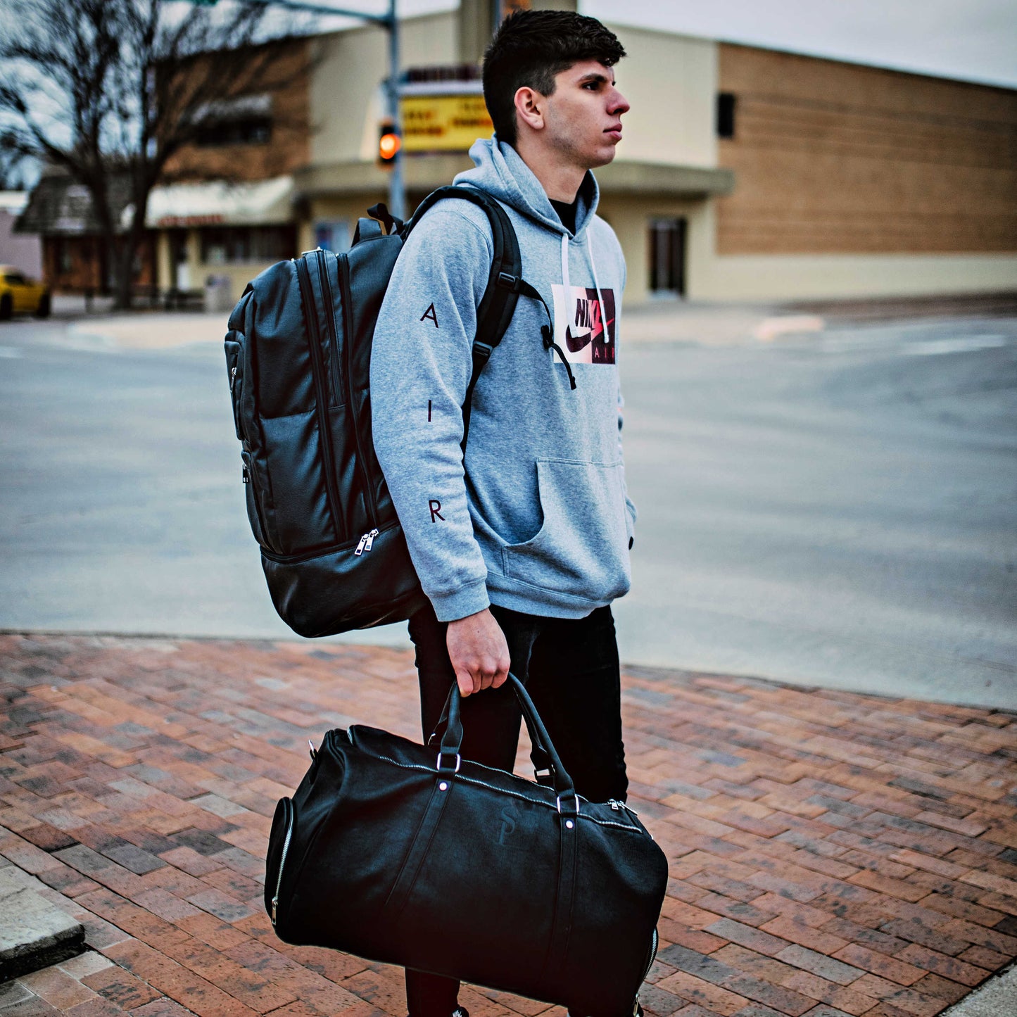 Black Leather XL Signature Bag Set (XL Signature Backpack and Duffle Bag)