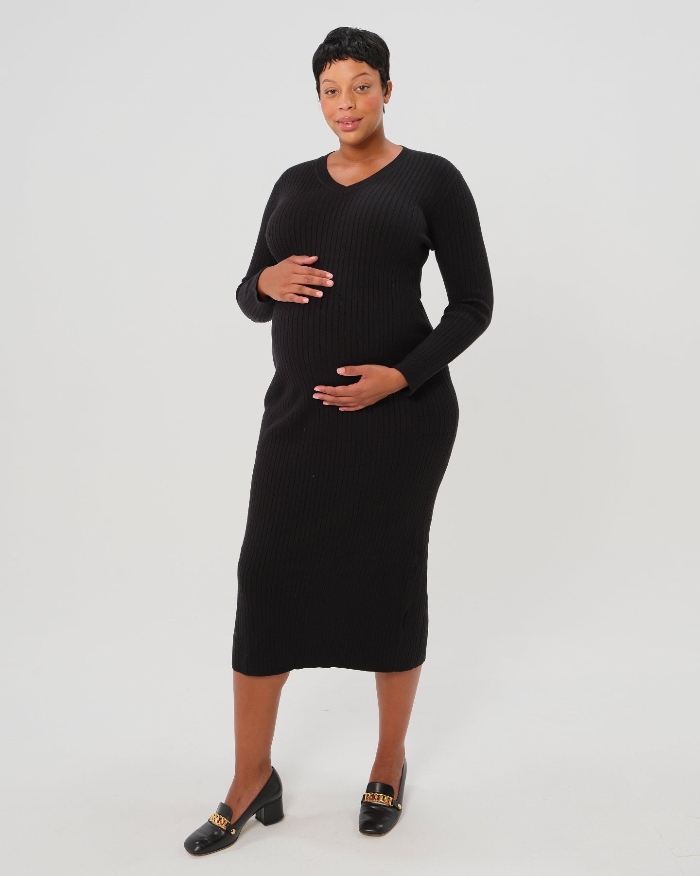 Full Body Ribbed Maternity & Nursing Midi Sweater Dress