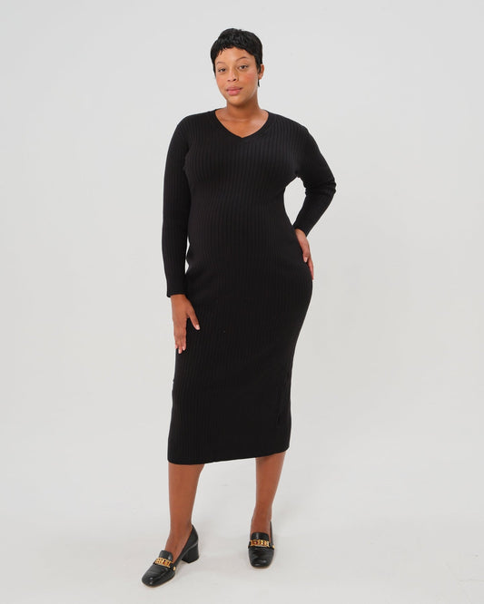 Full Body Ribbed Maternity & Nursing Midi Sweater Dress