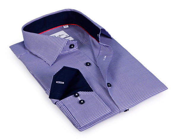 Blue Long Sleeve Shirt with contract trimming // Dual cuffs// contemporary fit