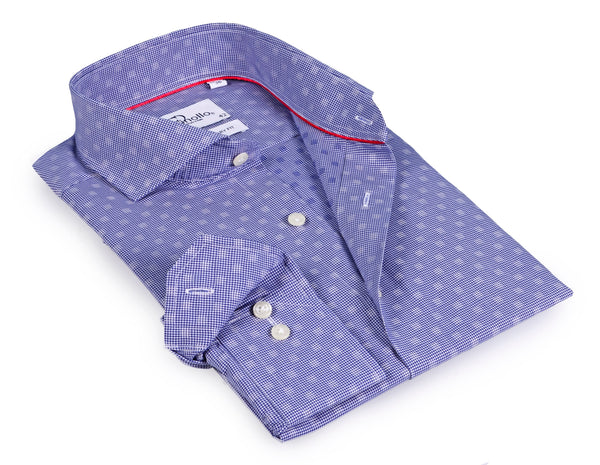 Blue Long Sleeve Shirt with contract trimming // Dual cuffs// contemporary fit