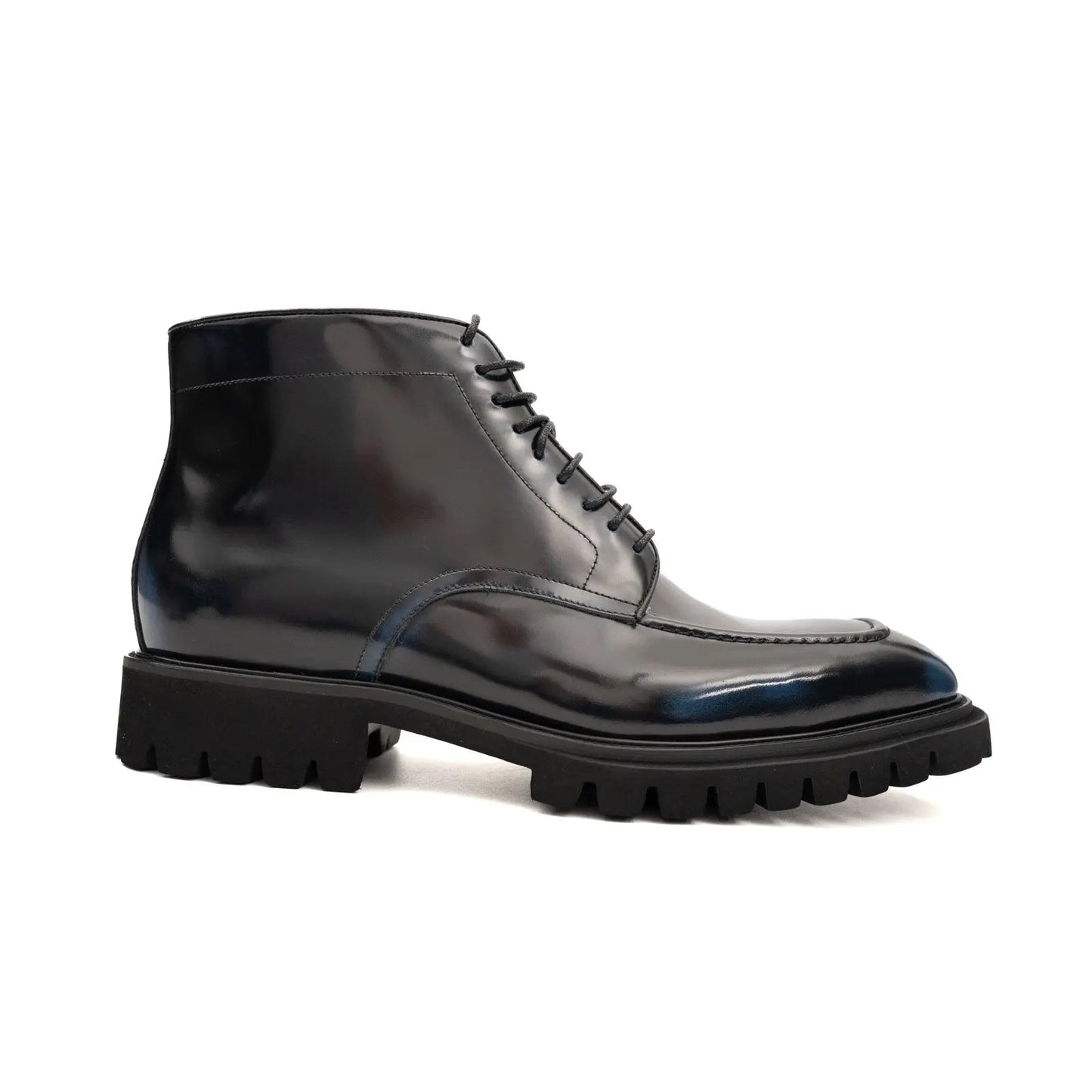 Blue Patent Lug Sole Boot