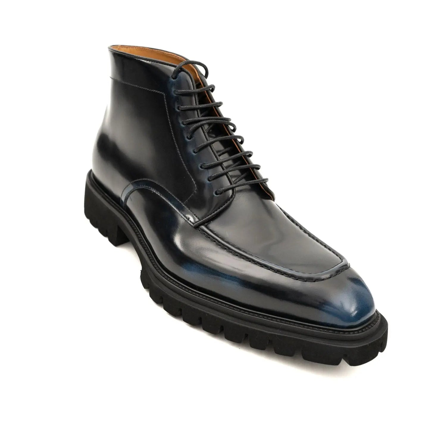 Blue Patent Lug Sole Boot