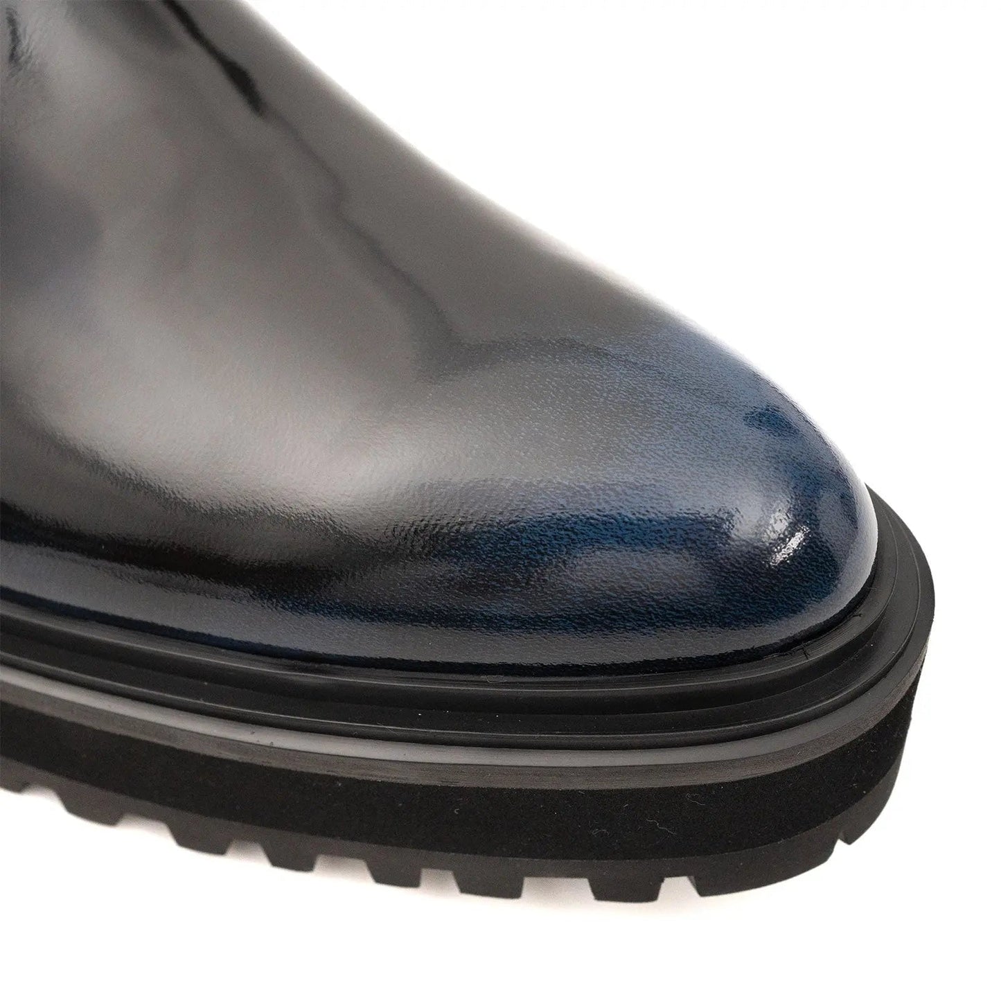 Blue Patent Side-Zip Combat Boot