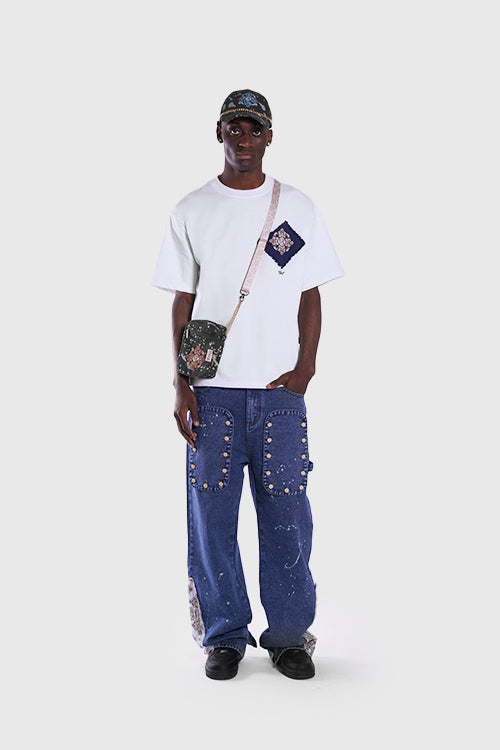 Tapestry Pattern Flared Denim Jeans