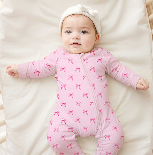 Charlie Play Blush Bows - Bamboo Lyocell Zippy Romper