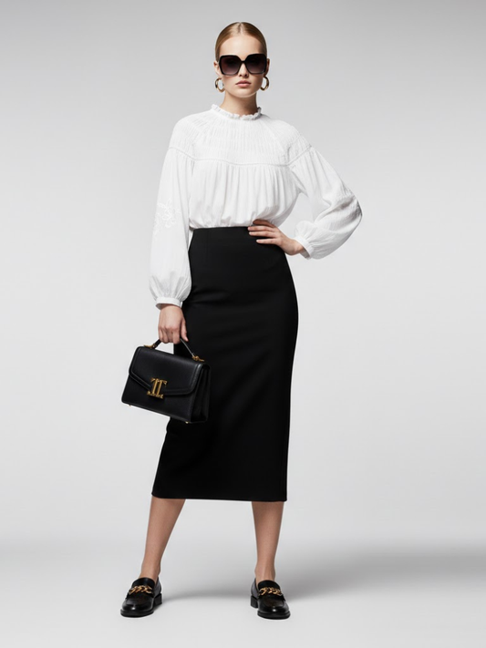 Bohemian White Cotton Blouse with Smocked Detail and Embroidery • BYMANYC ® New York