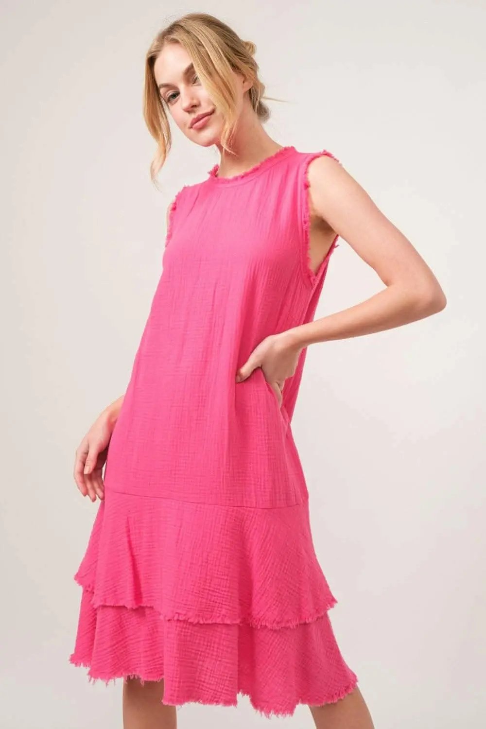 Trendsi usa - Boho Bliss Fringed Tiered Cotton Dress