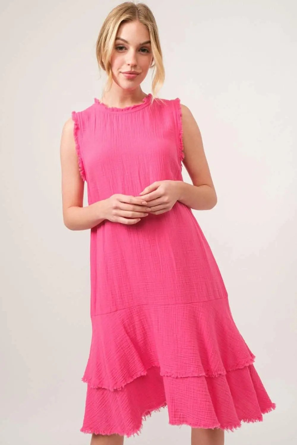Trendsi usa - Boho Bliss Fringed Tiered Cotton Dress