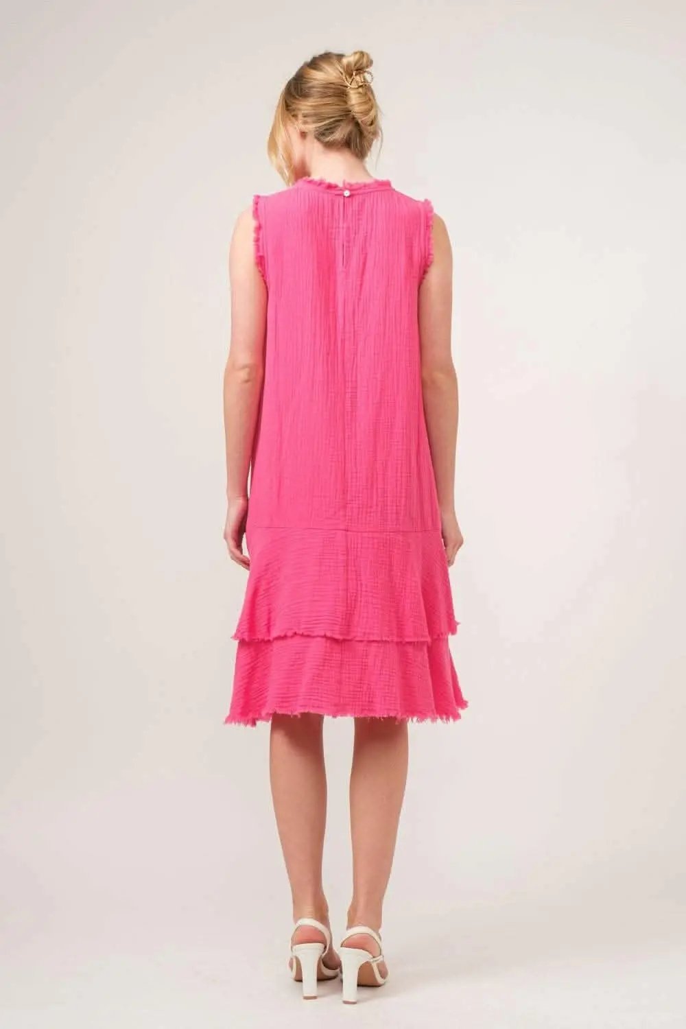 Trendsi usa - Boho Bliss Fringed Tiered Cotton Dress