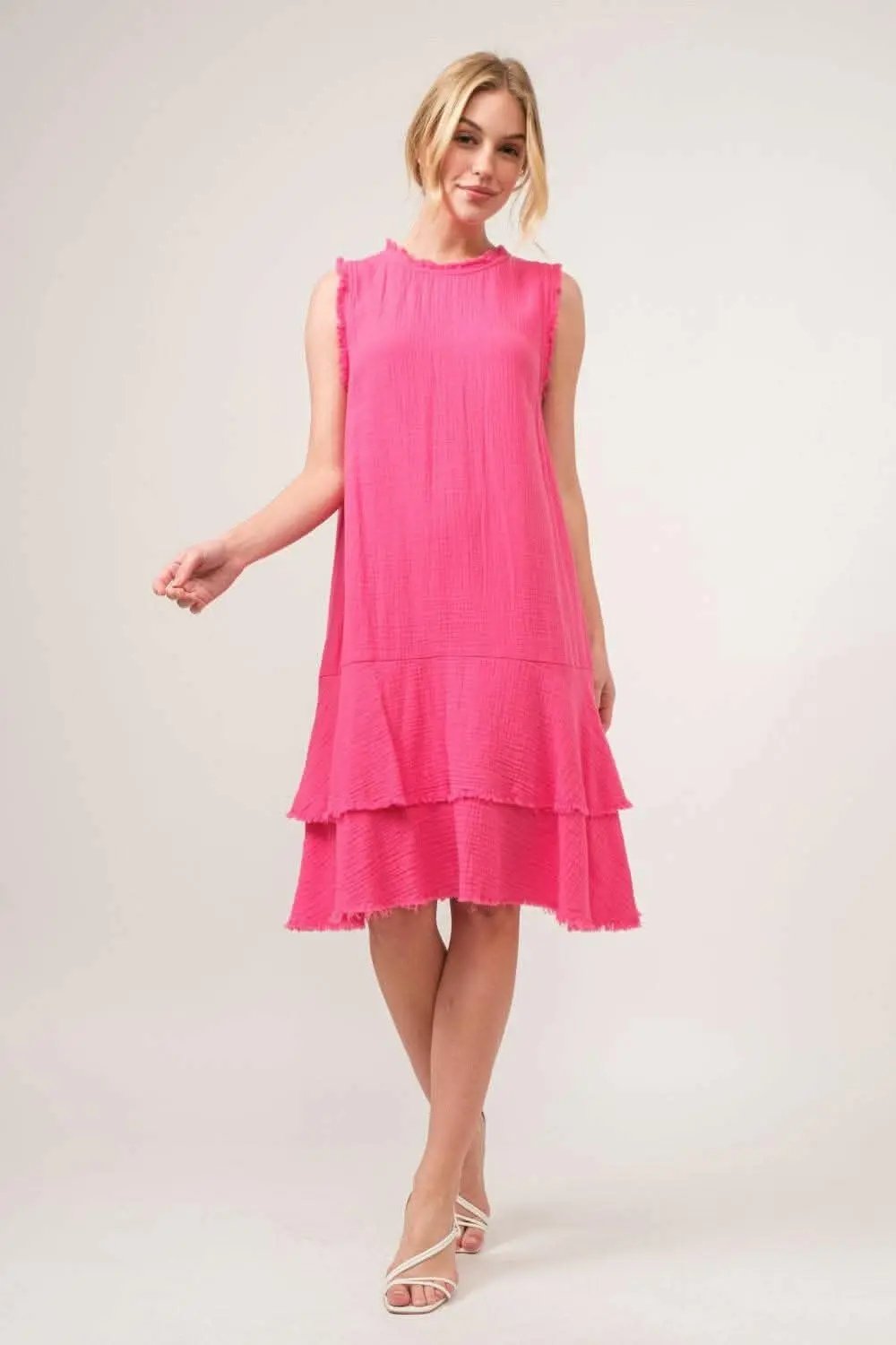 Trendsi usa - Boho Bliss Fringed Tiered Cotton Dress