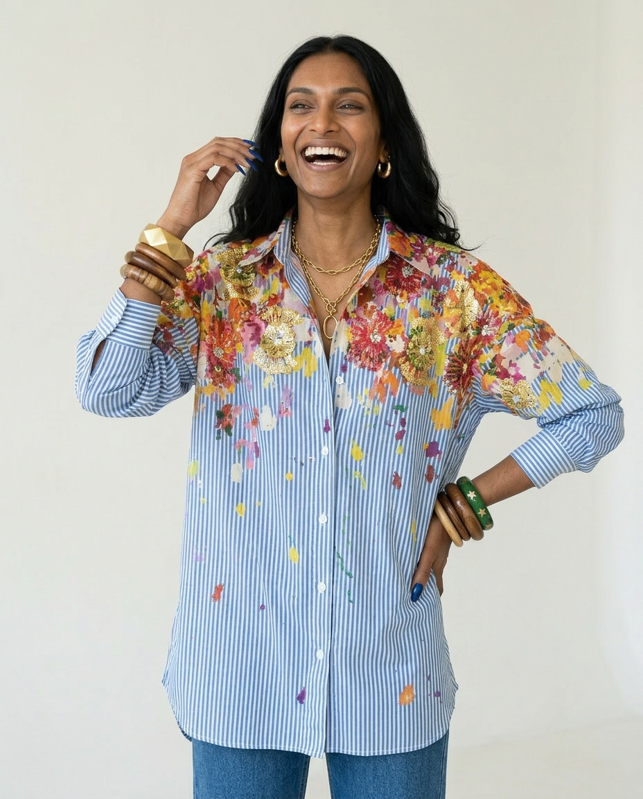 Spirited Striped Floral Blouse