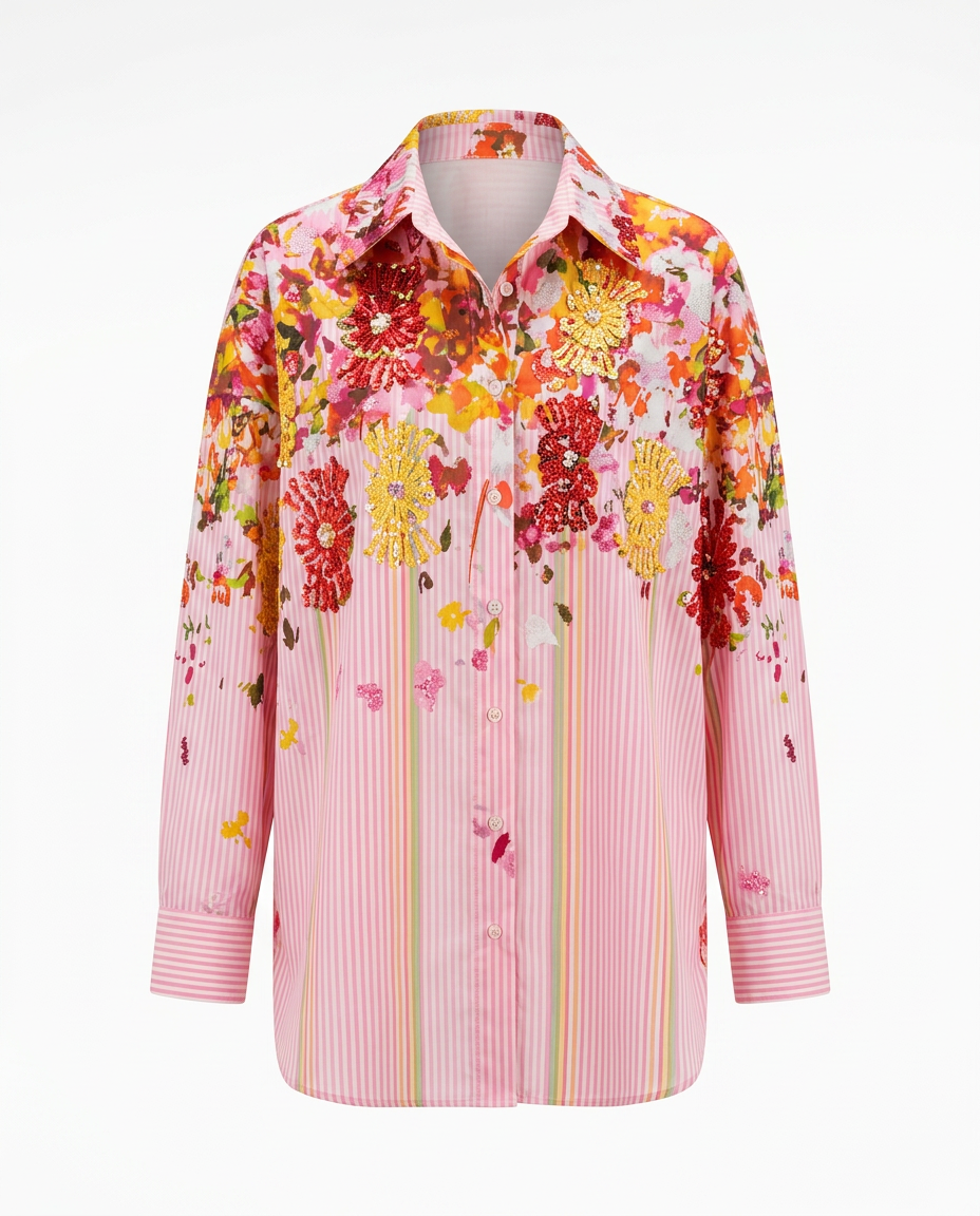 Spirited Striped Floral Blouse