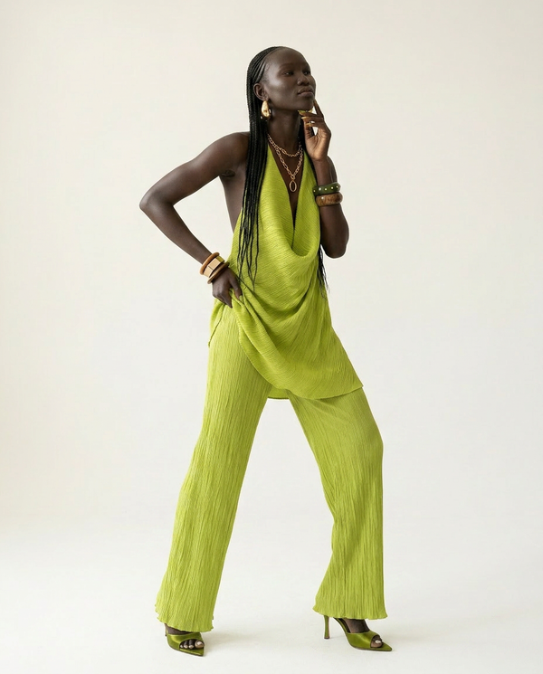 Vibrant Halter Wide-Leg Two-Piece Set