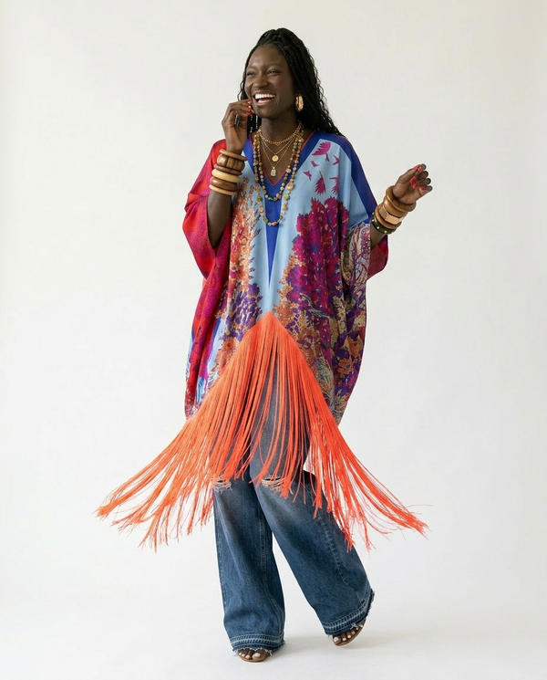 Spirited Tassel Print Maxi Kaftan