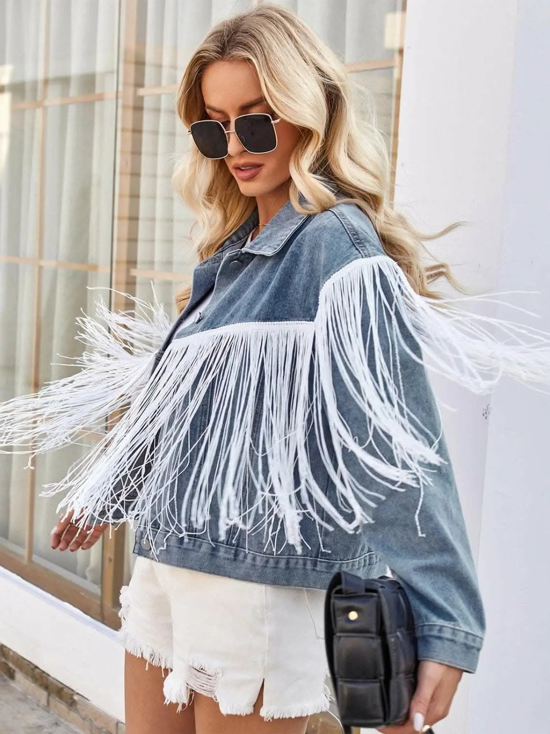 Trendsi Jeans & Denim Boho tassel denim jacket