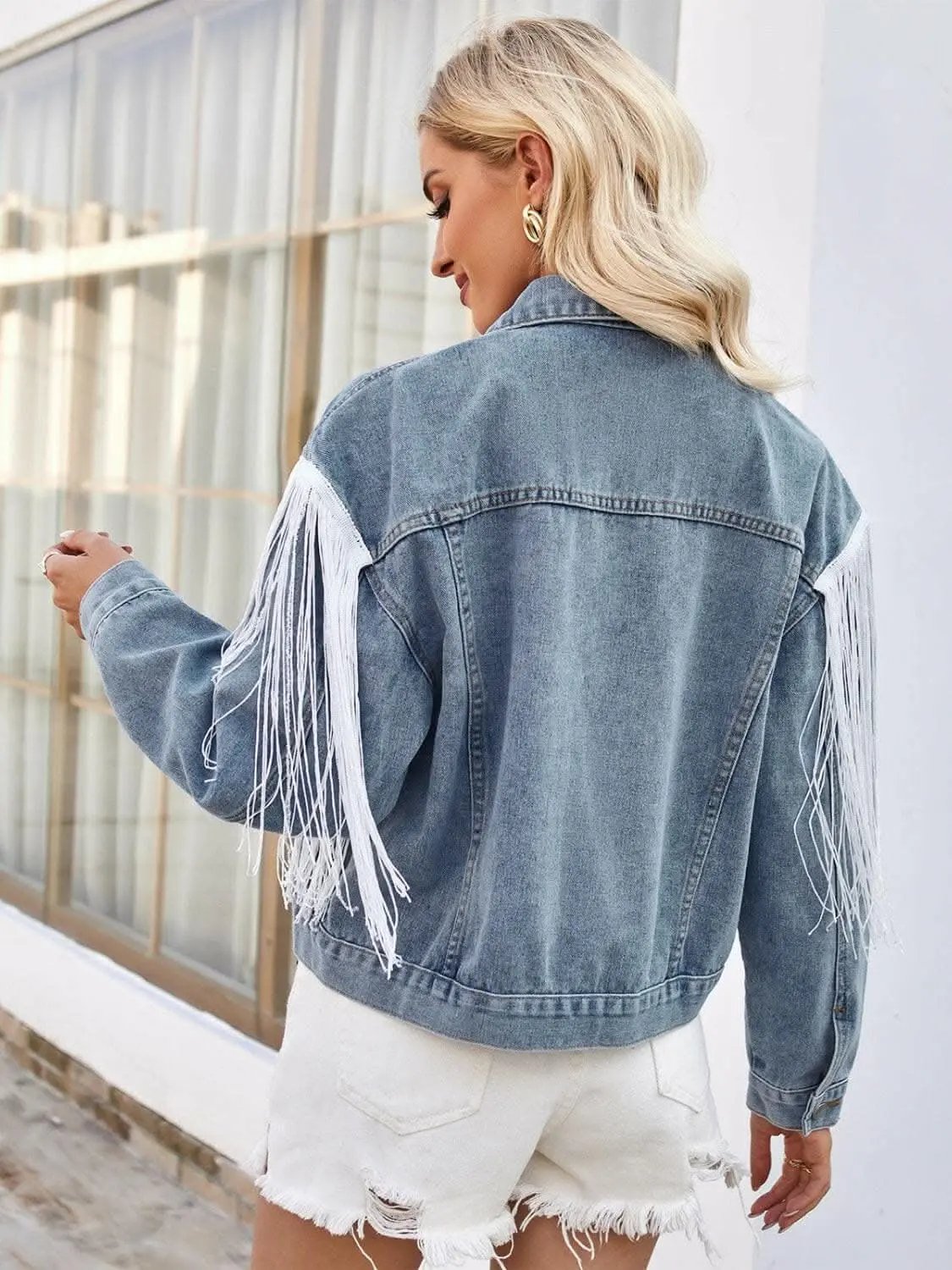 Trendsi Jeans & Denim Boho tassel denim jacket