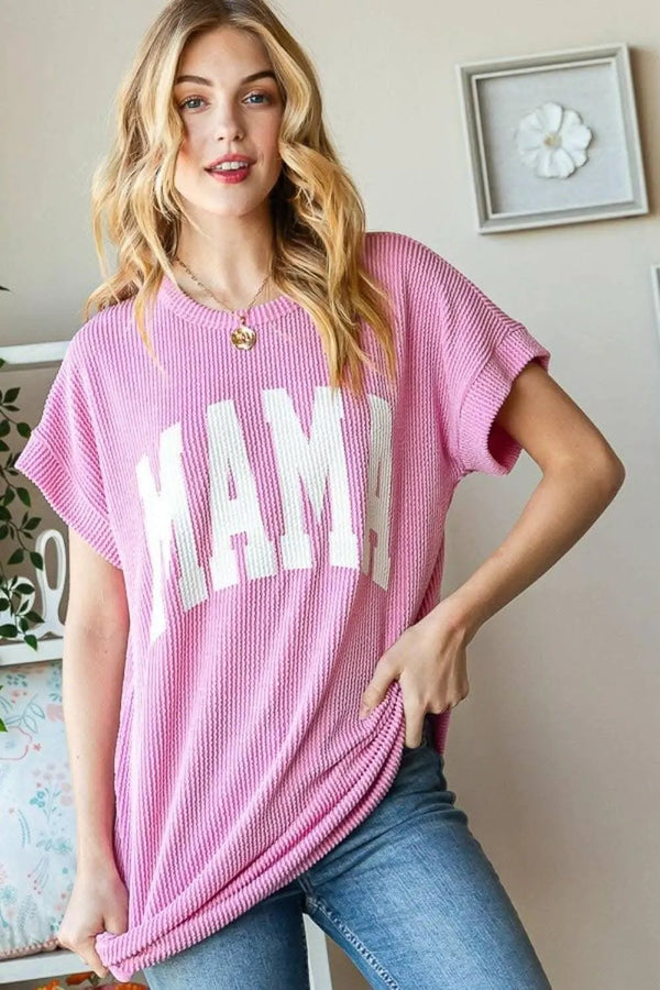 Top - Bold Letter Graphic Print - Short Sleeve