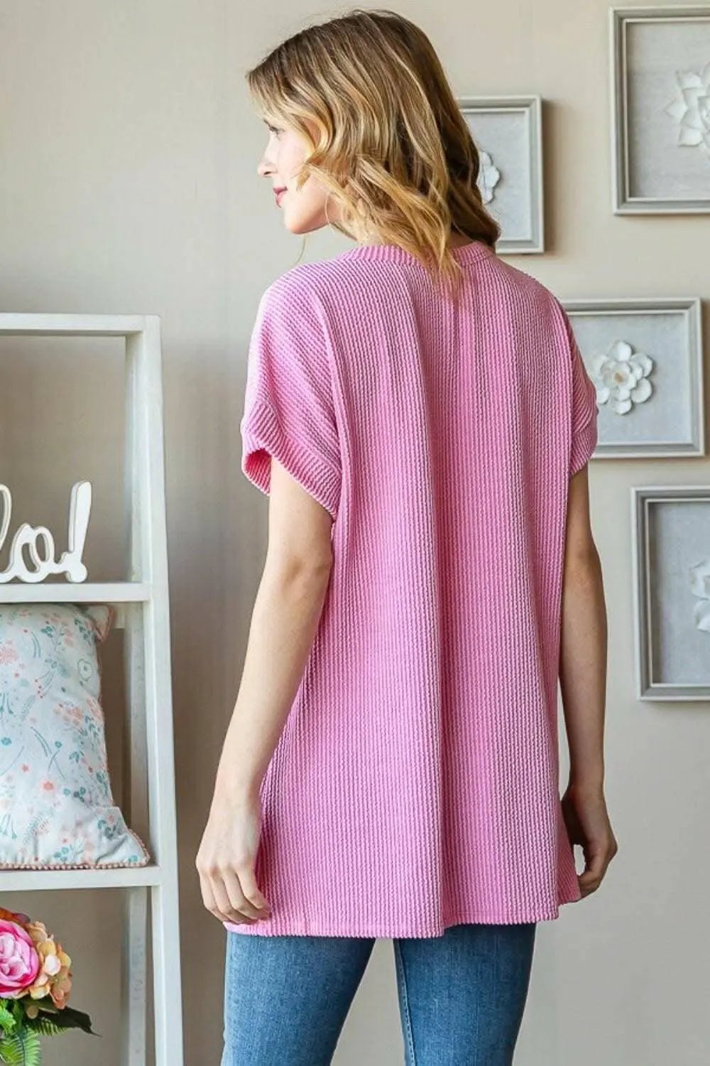 Top - Bold Letter Graphic Print - Short Sleeve