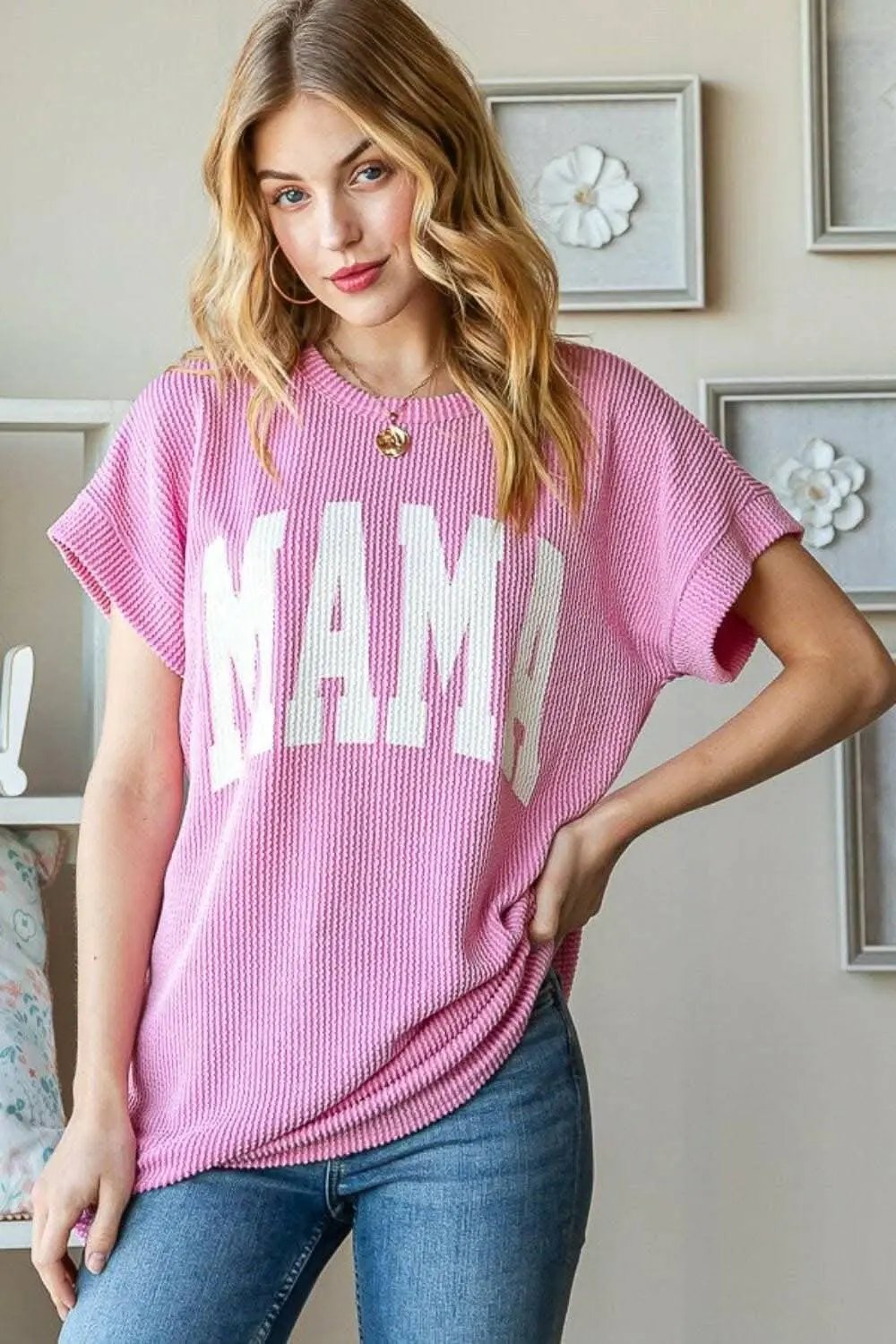 Top - Bold Letter Graphic Print - Short Sleeve