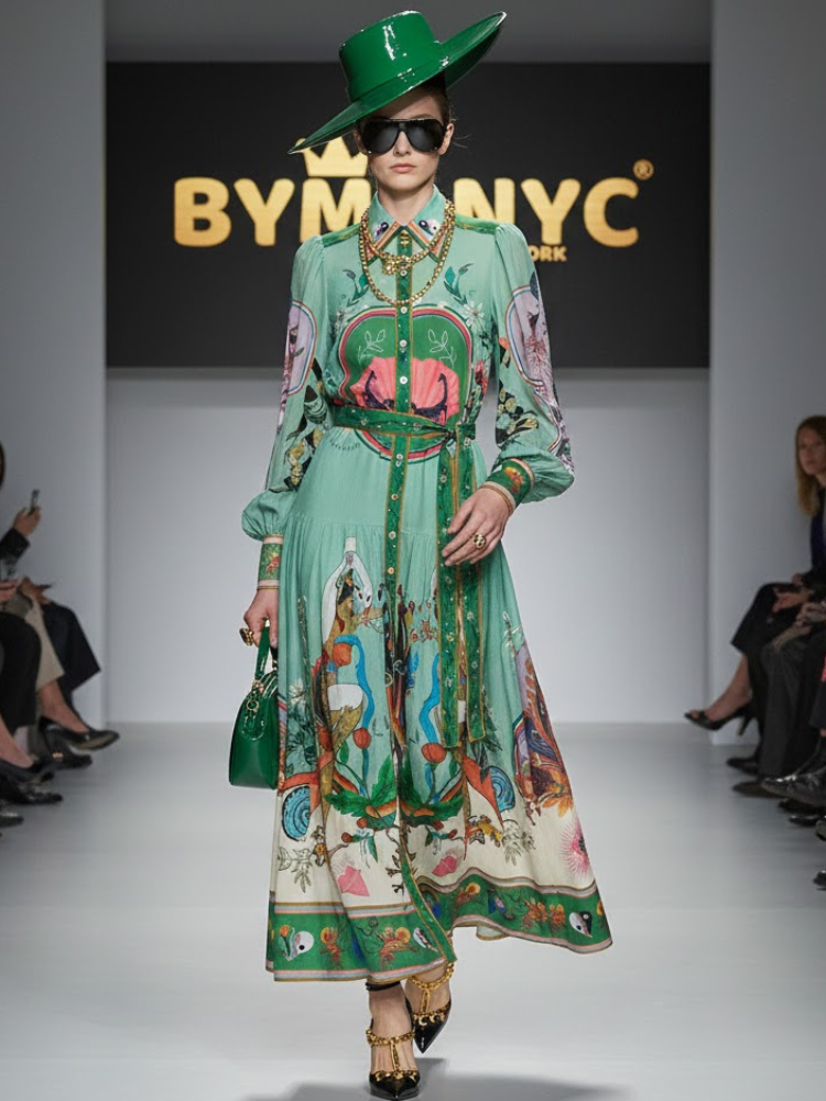 Botanical Print Mini Dress with Puffy Sleeves & Raffia Belt • BYMANYC ® New York