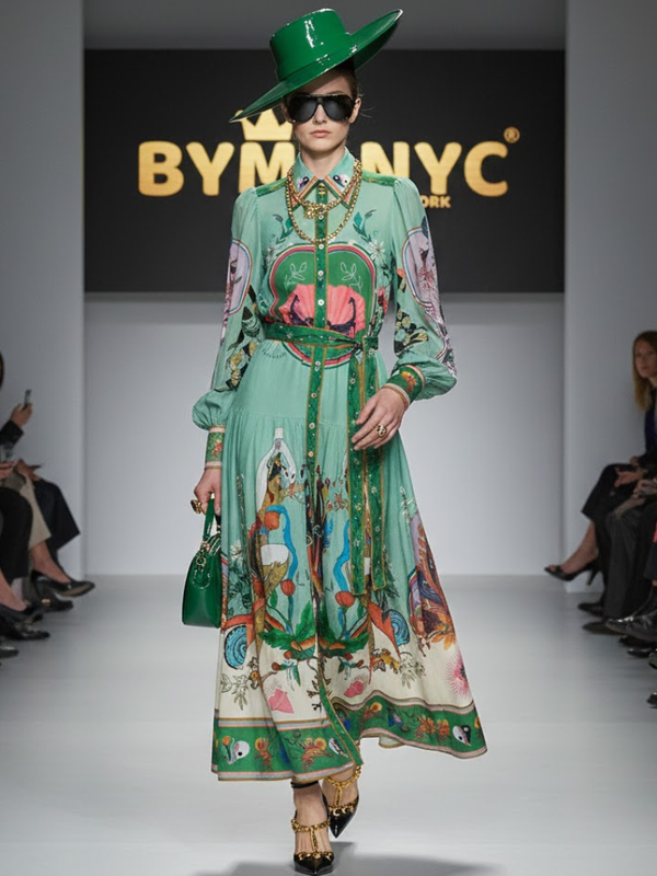 Botanical Print Mini Dress with Puffy Sleeves & Raffia Belt • BYMANYC ® New York