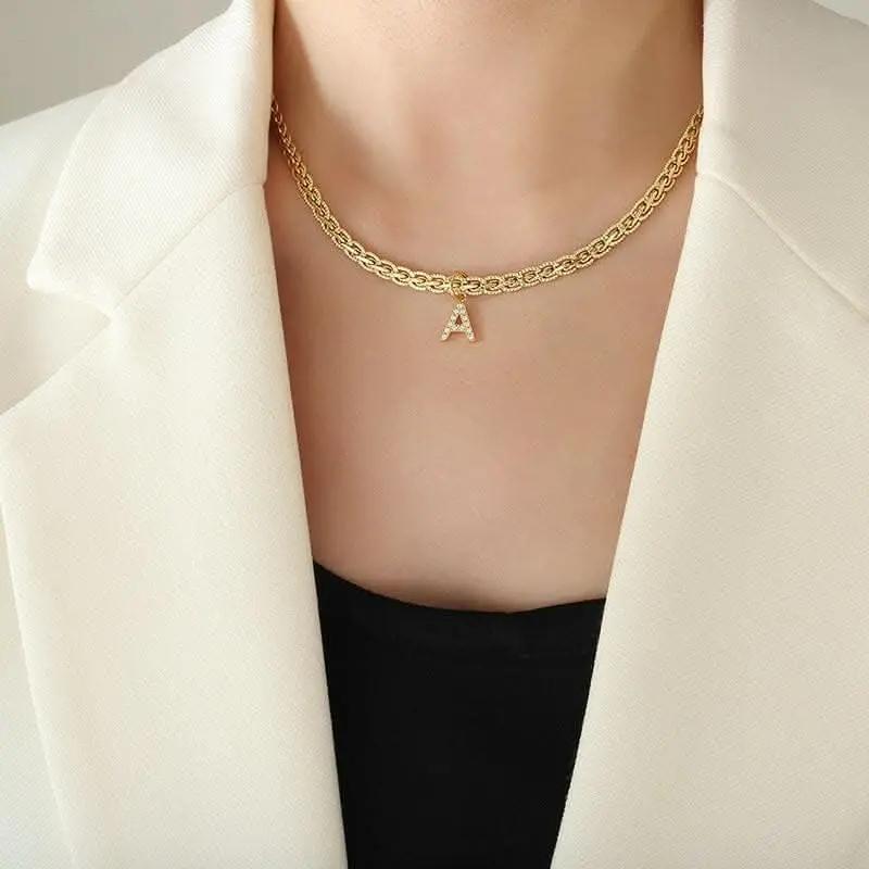 Trendsi Necklaces - Brass zircon letter pendant necklace