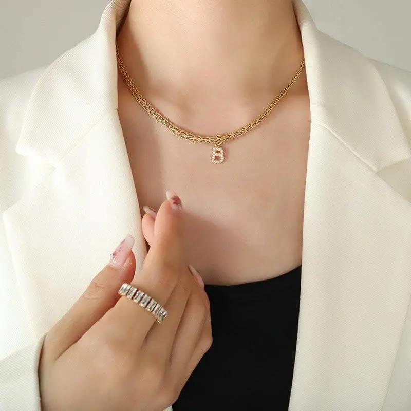 Trendsi Necklaces - Brass zircon letter pendant necklace