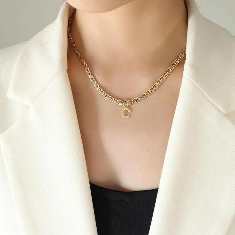 Trendsi Necklaces - Brass zircon letter pendant necklace
