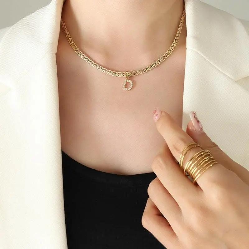 Trendsi Necklaces - Brass zircon letter pendant necklace