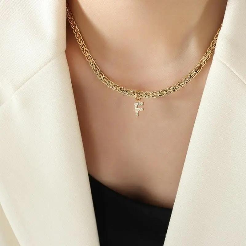 Trendsi Necklaces - Brass zircon letter pendant necklace