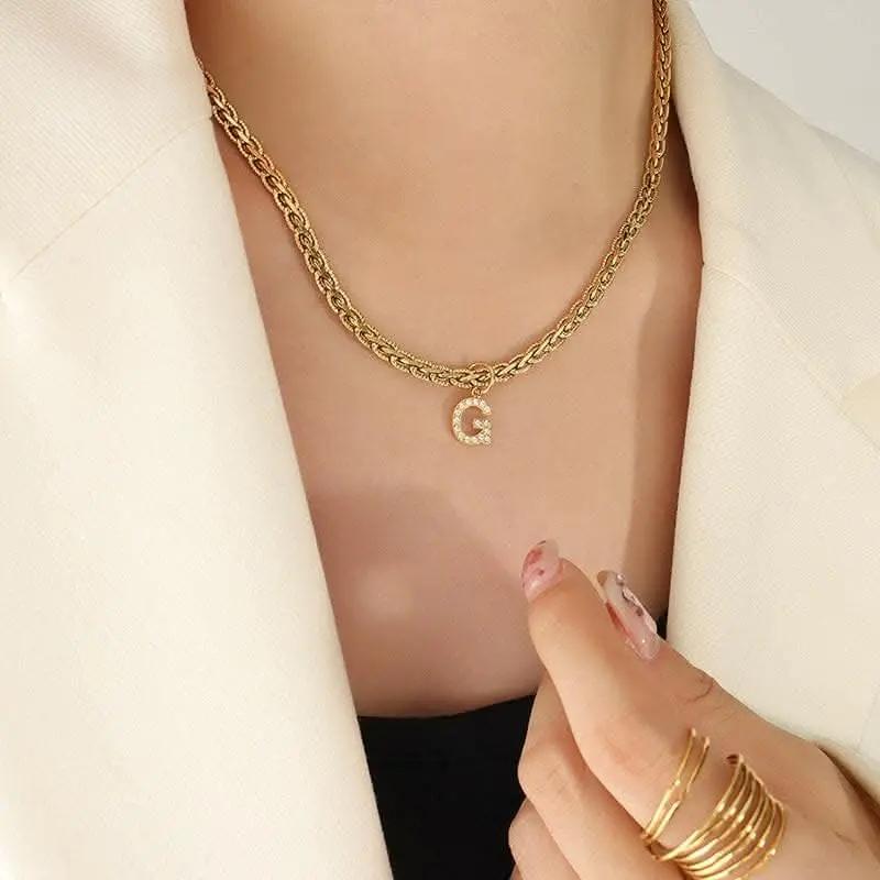 Trendsi Necklaces - Brass zircon letter pendant necklace