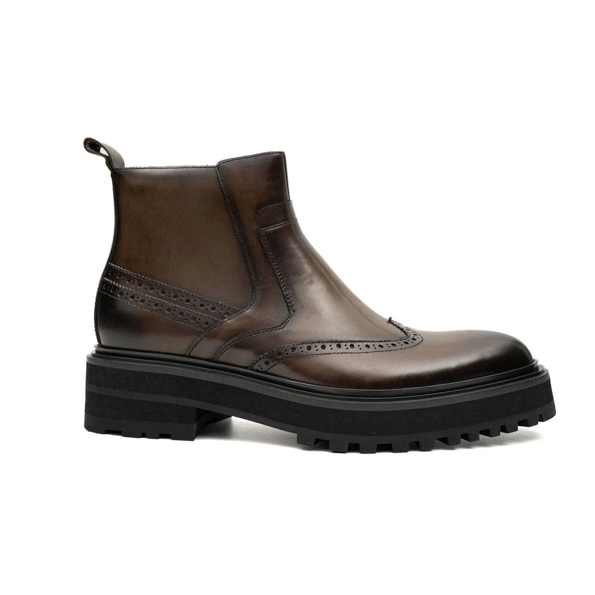 Brown Brogue Leather Chelsea Boots