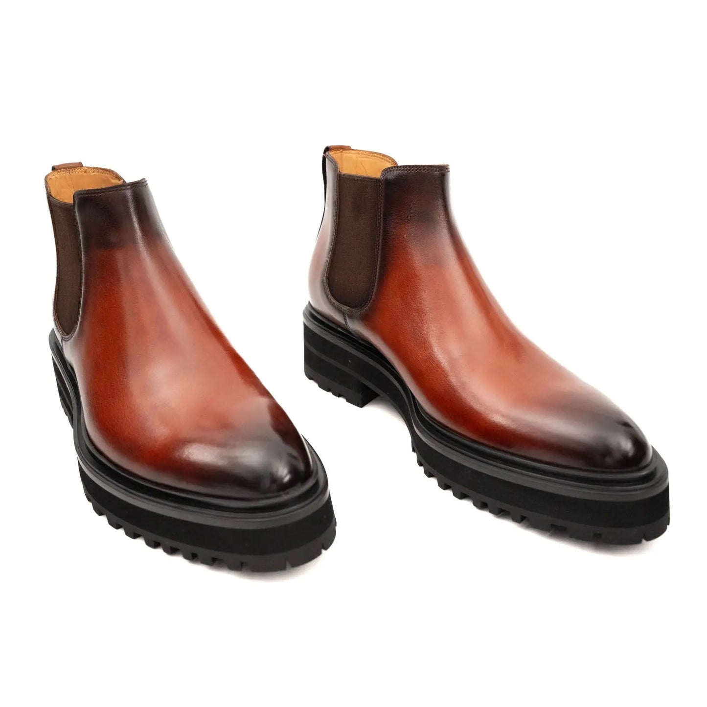 Brown Burnished Leather Chelsea Boot