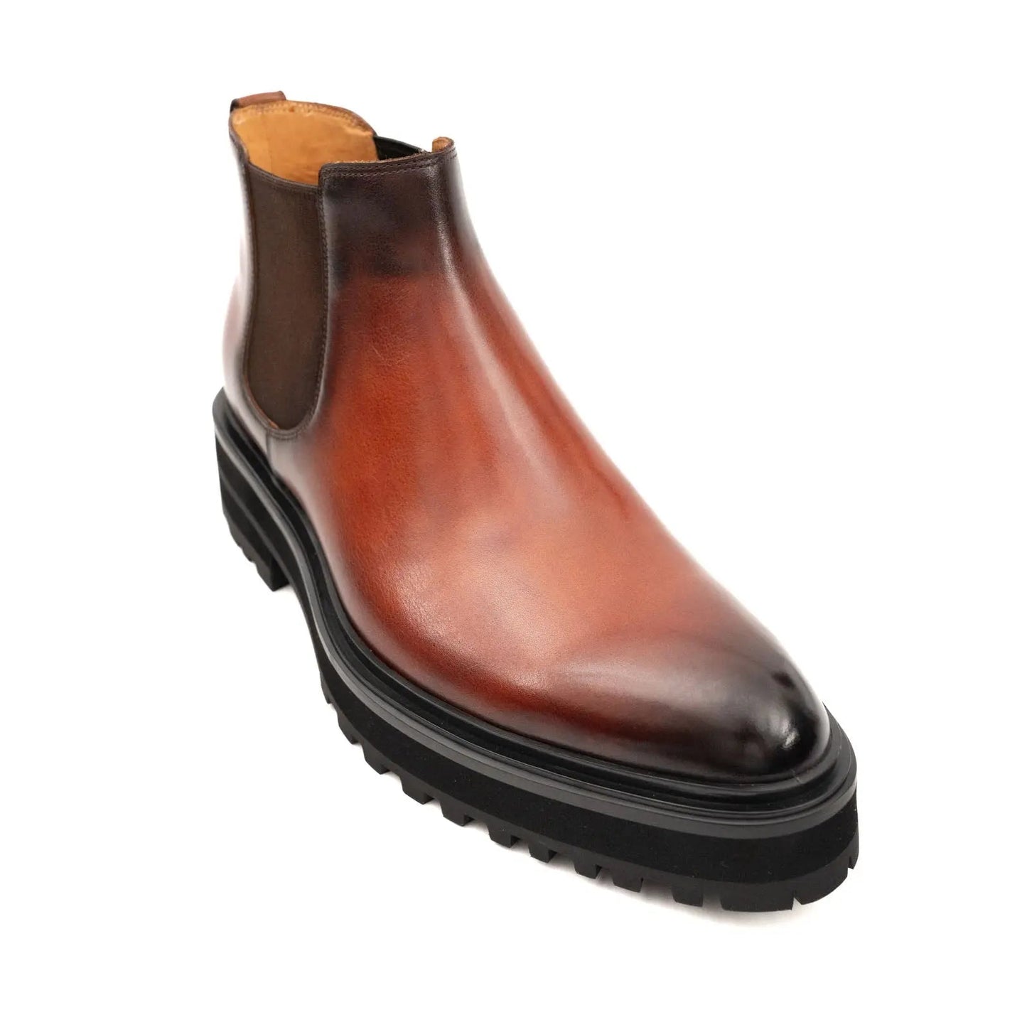 Brown Burnished Leather Chelsea Boot