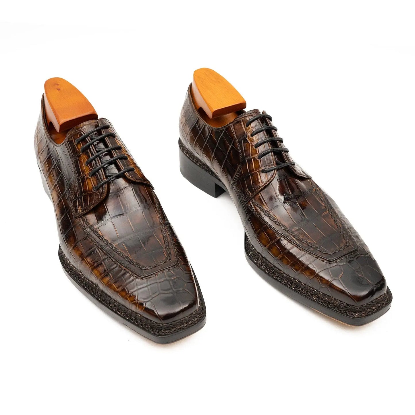 Brown Crocodile Derby Shoes Goodyear Norwegian 8014